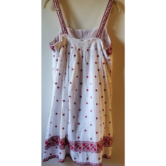Joie White M Cotton Sun Dress with Red Floral Embroidery Boho Vacation Beach - Picture 7 of 11